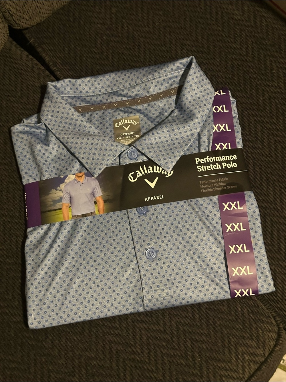 Callaway Light Blue Patterned Performance Stretch Polo - XXL